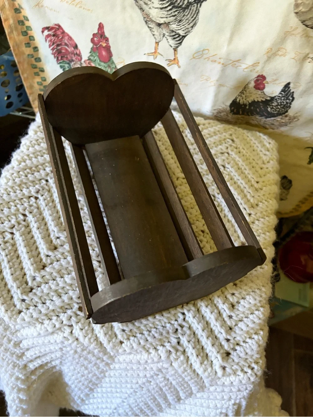 Wooden Slatted Storage Caddy with Heart Accent  - Brown